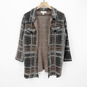 By Design Plaid Knit Cardigan M Womens Open Front Cozy Dark Academia Momcore